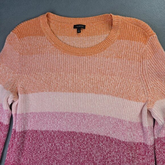 Talbots Sweater Womens Large Pink Orange Ombre Stripe Knit Pima Cotton Colorful - Picture 3 of 10